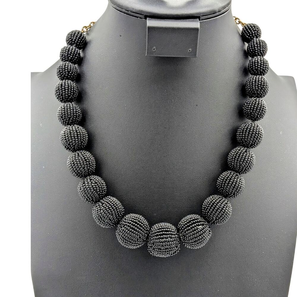 J. Crew Black Graduated Seed Bead Ball 18"-22" Necklace